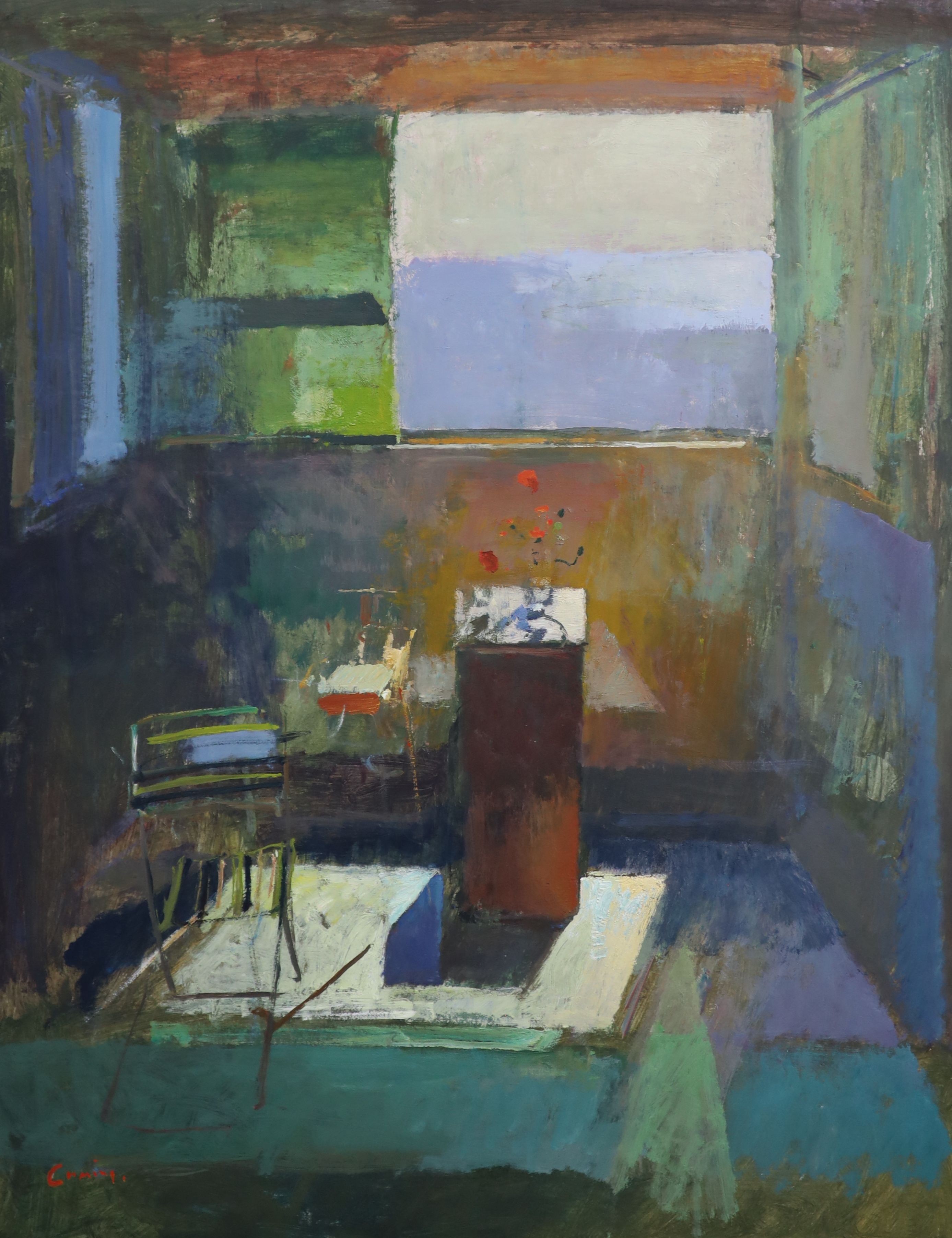Fred Cuming RA, (b.1930), 'Studio, Lifeboat House', oil on board, 88 x 67.5cm